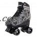 Cal 7 Roller Skates for Indoor & Outdoor Skating, Faux Leather Boot with Quad Design, Ankle Support Frame, Adults & Kids (Graphic Black, Youth 3)   